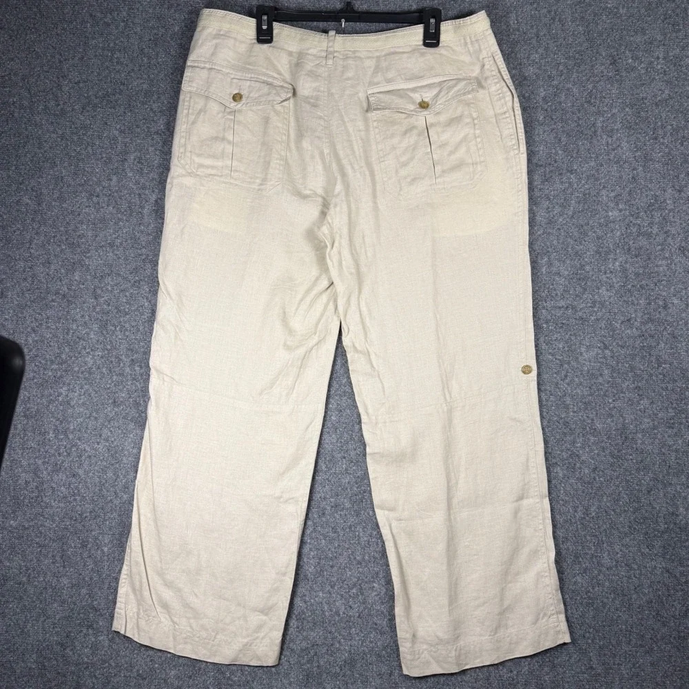 Perry Ellis Linen Drawstring Pants Men's 36x30 Beige 100% Linen Relaxed Fit